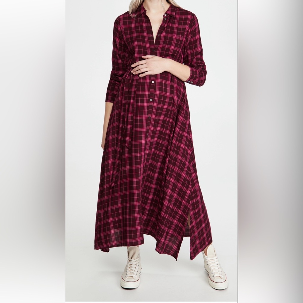 Hatch Plaid Long Sleeve Dress in Pink and Black